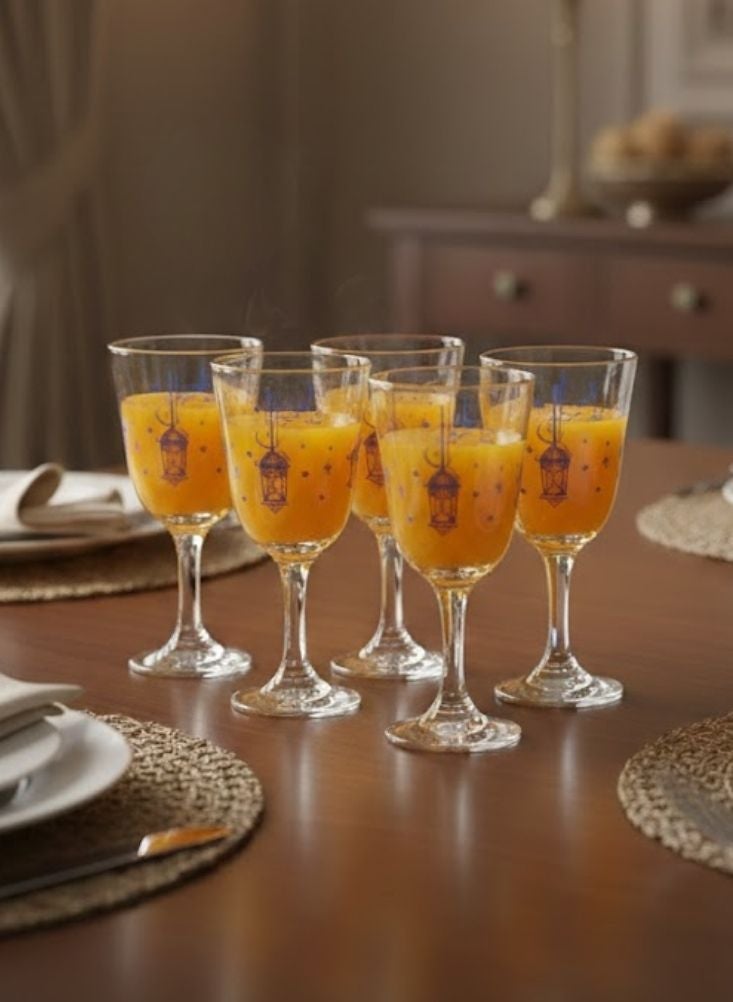 Premium Ramadan Lantern Print Stem Glass Set – 5 Pcs Decorative Juice & Mocktail Glasses for Festive Dining - Image 2